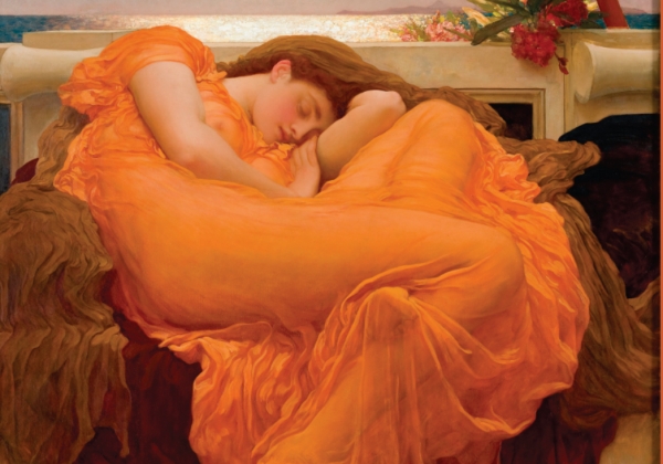 아침형 인간은 밤 11시에 졸려워요. 출처: '밤을 가로질러', Frederic Lord Leighton, Flaming June, 1895년경.