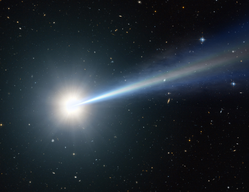 블랙홀을 연료로 사용하며 밝게 빛나는 은하, 퀘이사(quasars). 출처: NASA/ESA/G.Bacon, STScI