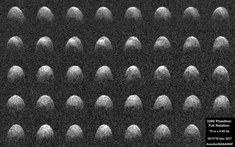 아레시보 전파망원경을 통하여 획득한 소행성 파에톤(Phaethon)의 형상, 출처: 아레시보 전파망원경 홈페이지