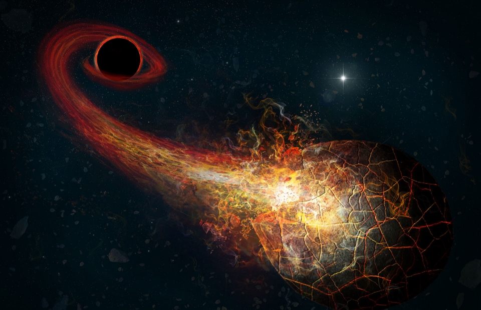 오르트 구름 혜성이 외부 태양계에 있을지도 모르는 블랙홀을 만났을 때 발생하는 섬광. 출처: M. Weiss