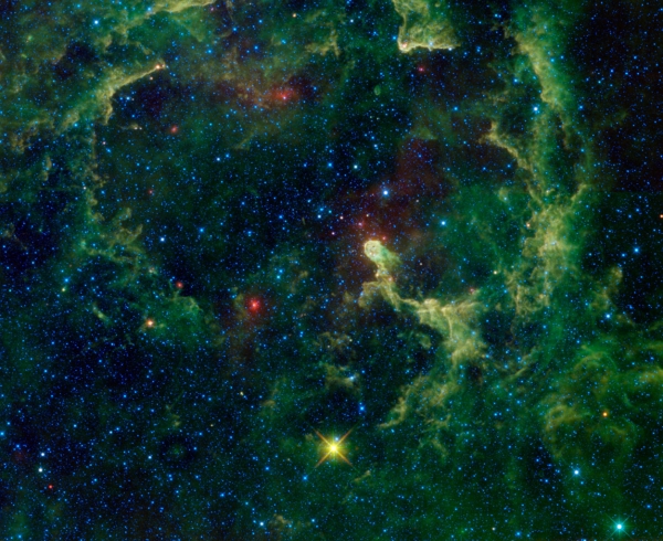별이 항성풍과 초신성 폭발로 가스·에너지를 내보내요. 출처: NASA/JPL-Caltech/UCLA
