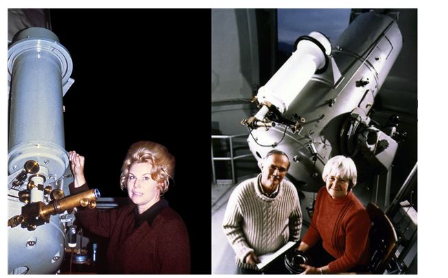 왼쪽은 엘리너 헬린(Eleanor Helin)과 팔로마 천문대 슈미트 망원경(1973년). 출처: 팔로마천문대