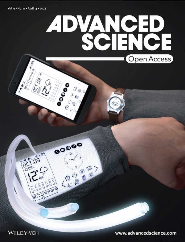 Advanced Science 지의 Inside Front Cover (WOLED 전자 섬유 디스플레이 개념도). 출처  : KAIST